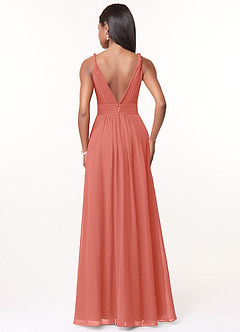 Azazie Maren Vestidos de madrinha de casamento Vestido Rosa Salmão de Chiffon de Linha A com Plissado image2