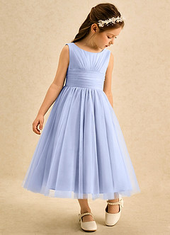 Azazie Macaron Robe Demoiselle D'honneur Fillette Robe Trapèze en Tulle Plissée Eis image1