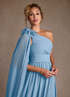 Azazie Lancaster Mère de la mariée Robes Robe Trapèze en Mousseline de soie Une épaule Poudre Bleue image4