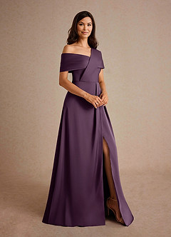Azazie Milton Mother of the Bride Dresses Plum A-Line Pleated Stretch Satin Dress image12