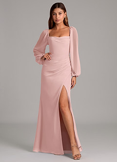 Azazie Brixley Brautjungfernkleider Meerjungfrau-Linie Langarm Chiffon Kleid Puderrosa image6