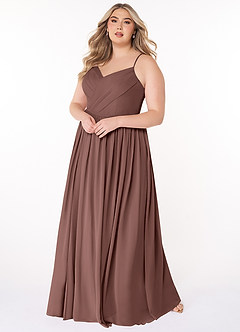 Azazie Cora Bridesmaid Dresses Espresso A-Line Pleated Chiffon Dress image8