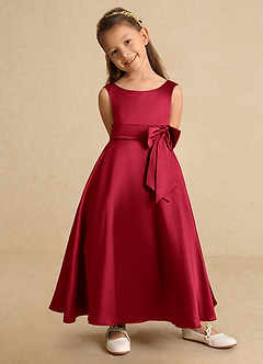 Azazie Lindy Flower Girl Dresses Scarlet A-Line Pleated Matte Satin Dress image9