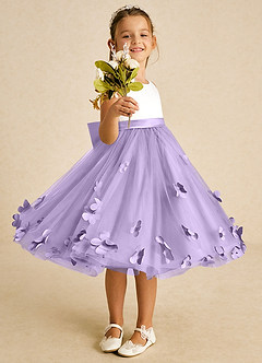 Azazie Sprout Flower Girl Dresses Lilac A-Line Bow Tulle Dress image2