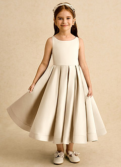 Azazie Babs Blumenmädchenkleider Ballkleid Plissee Matte Satin Kleid Champagner image2