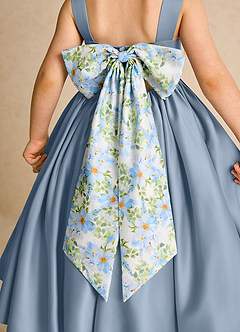 Azazie Doodlebug Flower Girl Dresses Dusty Blue A-Line Bow Matte Satin Dress image5