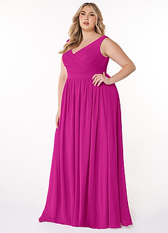 Azazie Keyla Jurken voor bruidsmeisjes Jurk van Chiffon met A-Lijn V-hals geplooid Fuchsia image8