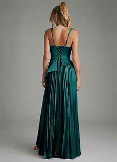 Azazie Stephanie Bridesmaid Dresses Peacock A-Line Corset Stretch Satin Dress image2