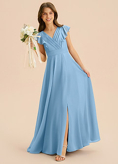 Azazie Anysa Junior Robe Trapèze en Mousseline de soie Rayé Acier Bleuté image3