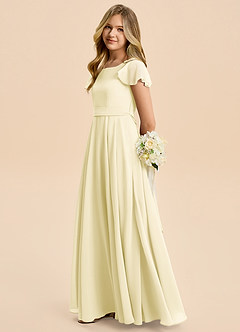 Azazie Cady Junior Lemon Sorbet A-Line Pleated Chiffon Dress image7