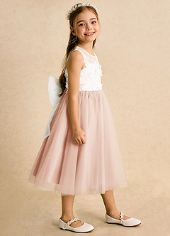 Azazie Lina Jurken voor bloemenmeisjes Baljurk Jurk van Kant Ivoor Engelse Roos image6