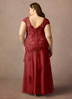 Azazie Romy Mother of the Bride Dresses Rust Mermaid V-Neck Sequins Tulle Dress image8