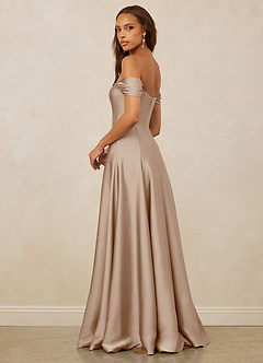 Christian Siriano Bridal for Azazie 1002 Bridesmaid Dresses Taupe A-Line Off the Shoulder Stretch Satin Convertible Dress image3