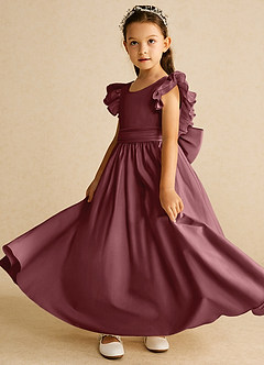 Azazie Piglette Flower Girl Dresses Desert Rose A-Line Bow Matte Satin Dress image2