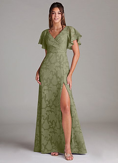 Azazie Ambrosia Jurken voor bruidsmeisjes Jurk van Bloemen Burn-out met A-Lijn Geplooid Pistache image1