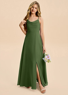 Azazie Gia Junior Olive A-Line Pleated Chiffon Dress image6