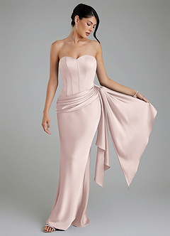 Azazie Draya Bridesmaid Dresses Blushing Pink Mermaid Strapless Stretch Satin Dress image4