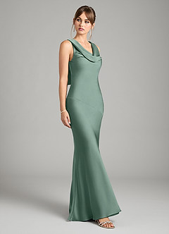 Azazie Rylina Bridesmaid Dresses Eucalyptus Mermaid Stretch Satin Dress image5