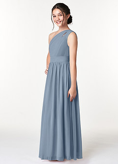 Azazie Molly Junior Dusty Blue A-Line Pleated Chiffon Dress image4