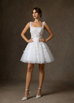 Azazie Sabine Hochzeitskleider A-Linie Rechteckiger Ausschnitt Spitze Kleid Diamantweiß image5