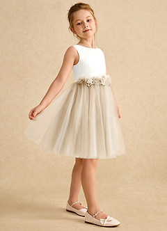 Azazie Louisa Blumenmädchenkleider A-Linie ärmellos Tüll Kleid Elfenbein Champagner image5