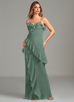 Azazie Danny Bridesmaid Dresses Eucalyptus Mermaid Ruched Chiffon Dress image5