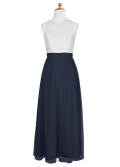 Azazie Albertine Junior Dark Navy A-Line Lace Chiffon Dress image7