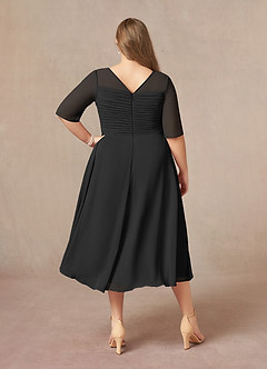 Azazie Naomi Abiti per la Madre della Sposa Abito A-Line in Chiffon Plissettato con Scollo a Barca Nero image11