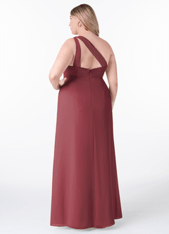 Azazie Maive Jurken voor bruidsmeisjes Jurk van Chiffon met Kolom Geplooide ruche Merlot image8