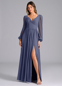 Azazie Teri Bridesmaid Dresses Stormy A-Line Long Sleeve Chiffon Dress image4
