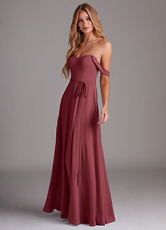 Azazie Aaron Bridesmaid Dresses Merlot A-Line Off the Shoulder Chiffon Convertible Dress image5