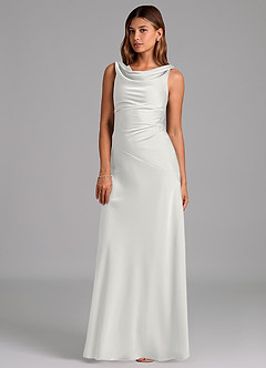 Azazie Nerine Bridesmaid Dresses White A-Line Pleated Stretch Satin Dress image1