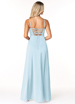 Azazie Marchella Bridesmaid Dresses Sky Blue A-Line Corset Stretch Satin Dress image2