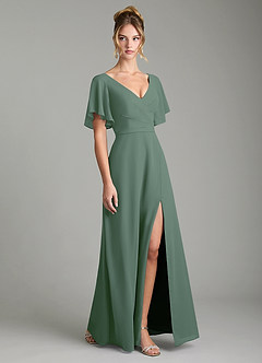 Azazie Ambrosia Bridesmaid Dresses Eucalyptus A-Line Pleated Chiffon Dress image5