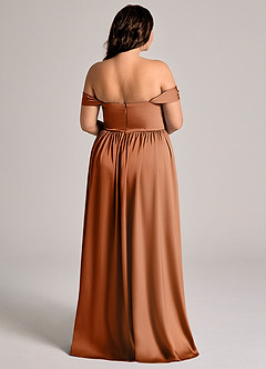 Azazie Calianna Bridesmaid Dresses Copper A-Line Off the Shoulder Stretch Satin Convertible Dress image2