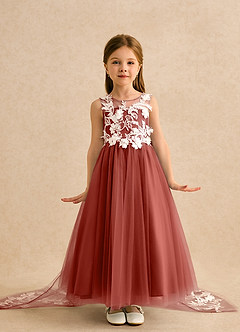 Azazie Mixie vestidos de niña de las flores Vestido de Terracota de Encaje de Corte Princesa image2
