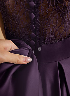 Azazie Sammy Flower Girl Dresses Plum A-Line Lace Matte Satin Dress image7
