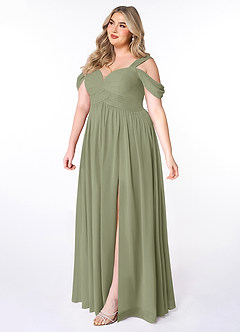 Azazie Lianne Bridesmaid Dresses Pistachio A-Line Off the Shoulder Chiffon Dress image9