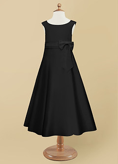 Azazie Lindy vestidos de niña de las flores Vestido de Negro de Satin Mate de Corte En A con Plisado image10