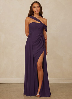 Christian Siriano Bridal for Azazie 1014 Bridesmaid Dresses Plum A-Line Off the Shoulder Chiffon Dress image1