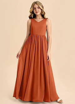 Azazie Hathaway Junior Burnt Orange A-Line Bow Chiffon Dress image3