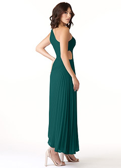 Azazie Kirra Bridesmaid Dresses Peacock A-Line One Shoulder Chiffon Dress image4