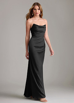 Azazie Lucille Bridesmaid Dresses Black Mermaid Strapless Stretch Satin Convertible Dress image4