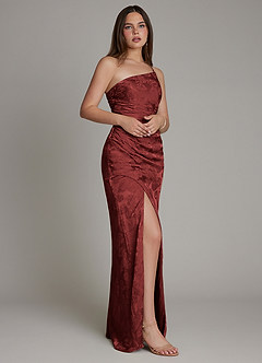 Azazie Mishka Vestidos de damas de honor Vestido de Jacquard Color óxido de Jacquard Floral de Corte Recto con Hombro unilateral image4