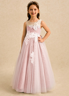 Azazie Addison Flower Girl Dresses Powder Pink Ball-Gown Sequins Tulle Dress image4
