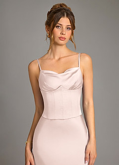 Azazie Reverie Bridesmaid Dresses Blushing Pink Mermaid Corset Stretch Satin Dress image5