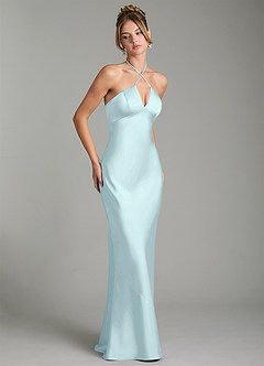 Azazie Camille Bridesmaid Dresses Sea Glass Sheath Side Slit Stretch Satin Dress image3