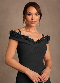 Azazie Jettie Mother of the Bride Dresses Black Sheath Pleated Chiffon Dress image4