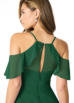 Azazie Dakota Bridesmaid Dresses Dark Green A-Line V-Neck Pleated Chiffon Dress image4