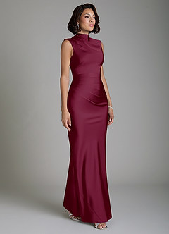 Azazie Lumia Bridesmaid Dresses Mulberry Sheath Corset Stretch Satin Dress image4